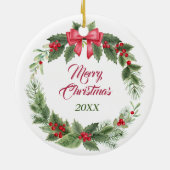 ラグドールキャットレッドボウホリーリースセラミック セラミックオーナメント (裏面)