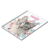 ラグドールキャット「子猫ファズお尻」白とピンクの花 ノートブック (左側)