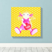 ラグドール女の子の黄色パーソナライズされたの子供部屋アート キャンバスプリント (インサイチュ (ウッドフロア))