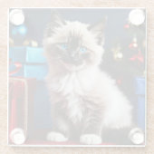 ラグドール子猫クリスマスプレゼント ガラスコースター (裏面)