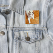 ラグドール猫が床に、高いビュー 缶バッジ (インサイチュ)