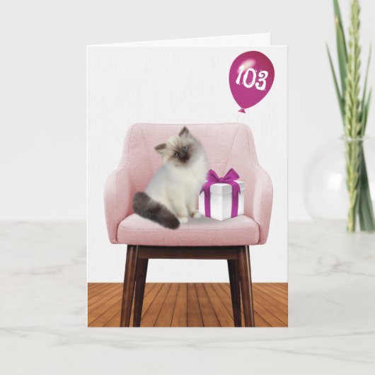 ラグドール猫と103歳の誕生日バルーン   カード (正面)