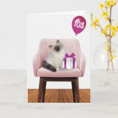 ラグドール猫と103歳の誕生日バルーン   カード (黄色い花)