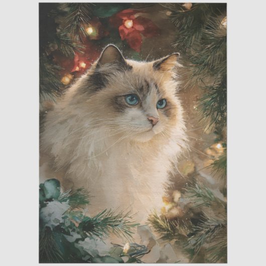 ラグドール猫のクリスマスデコパージュ 薄葉紙 (正面)