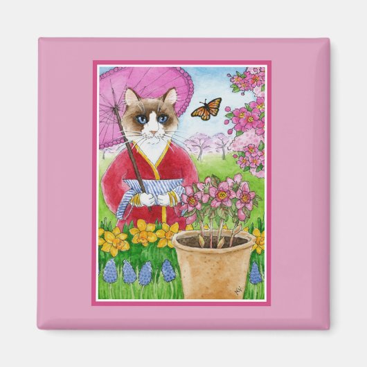 ラグドール猫インガーデン日本の春イースターピンク マグネット (正面)