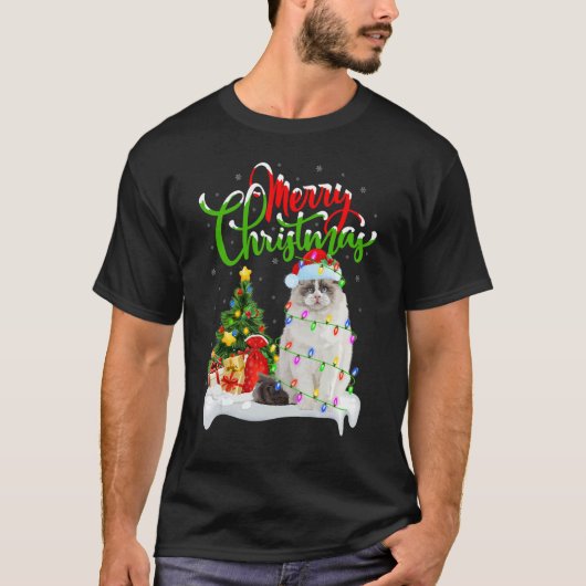 ラグドール猫クリスマスデコレーションサンタラグドールChris Tシャツ (正面)