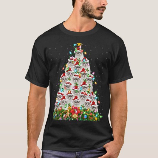 ラグドール猫クリスマスライトサンタラグドールのクリスマス Tシャツ (正面)
