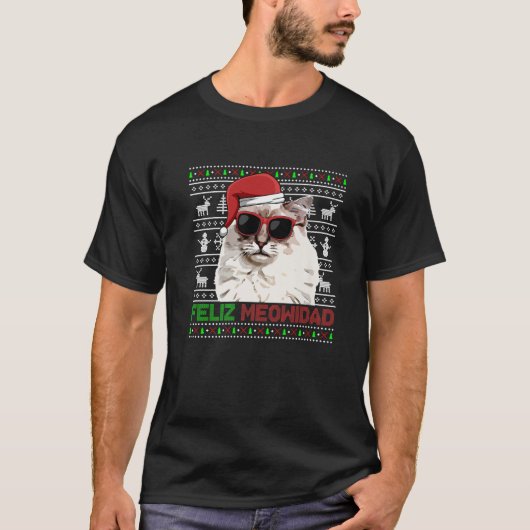 ラグドール猫フェリズメウィダーおもしろいドクリスマス Tシャツ (正面)