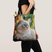 ラグドール猫ポートレート(花) トートバッグ (クローズアップ)