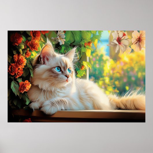 ラグドール猫ポートレート（花） ポスター (正面)