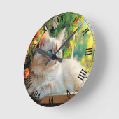 ラグドール猫ポートレート（花） ラウンド壁時計 (傾斜)
