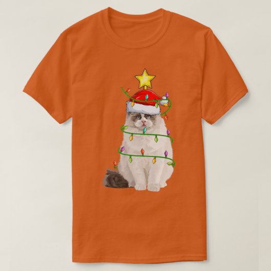 ラグドール猫照明クリスマスツリーマッチングラグドールCh Tシャツ (デザイン正面)