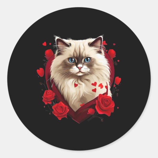 ラグドール猫 かわいい 愛猫 バレンタイン ラウンドシール (正面)