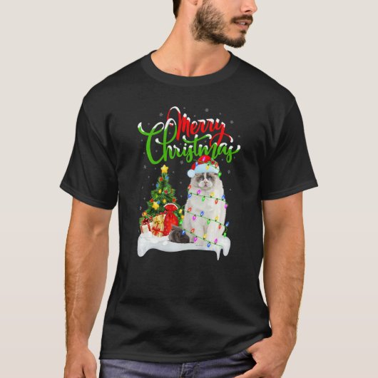 ラグドール猫  クリスマス オーナメント サンタ ラグドール クリスマス Tシャツ (正面)
