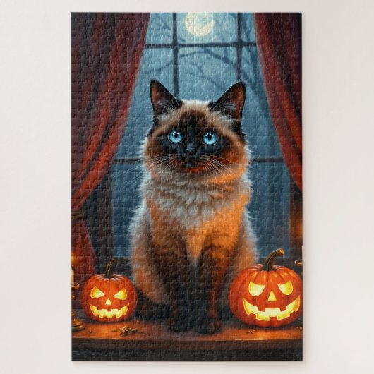 ラグドール猫 ゴシック ハロウィン肖像画アート ジグソーパズル (縦)