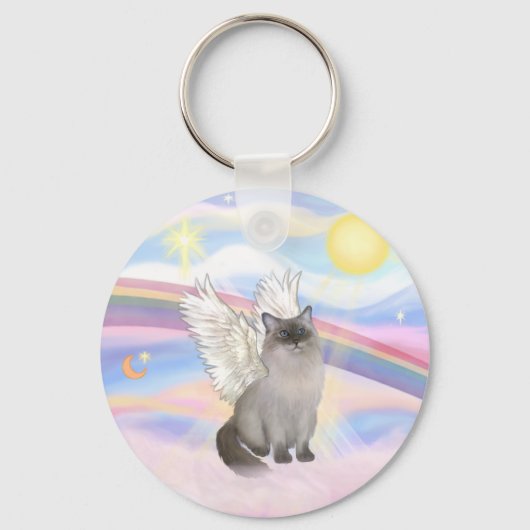 ラグドール猫（ブルーポイント）天使 – 雲 キーホルダー (正面)