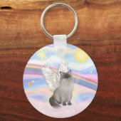 ラグドール猫（ブルーポイント）天使 – 雲 キーホルダー (正面)