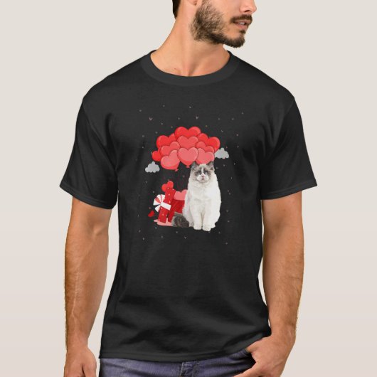 ラグドール バレンタインデー 猫 ハート 風船 Tシャツ (正面)