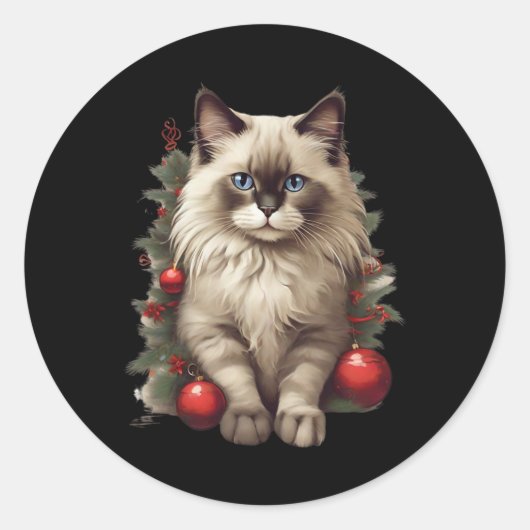 ラグドール 猫 クリスマス 風船 ラウンドシール (正面)
