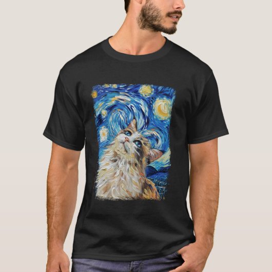 ラグドール 猫 星月夜 絵画 Tシャツ (正面)