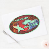 ラグナビーチカリフォルニアのライトグリーンサーフステッカー 楕円形シール (封筒)