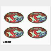 ラグナビーチカリフォルニアのライトグリーンサーフステッカー 楕円形シール (シート)