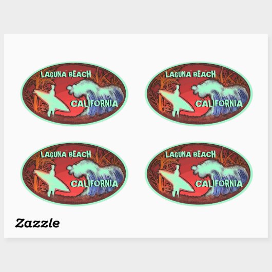 ラグナビーチカリフォルニアのライトグリーンサーフステッカー 楕円形シール (シート)