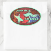 ラグナビーチカリフォルニアのライトグリーンサーフステッカー 楕円形シール (バッグ)