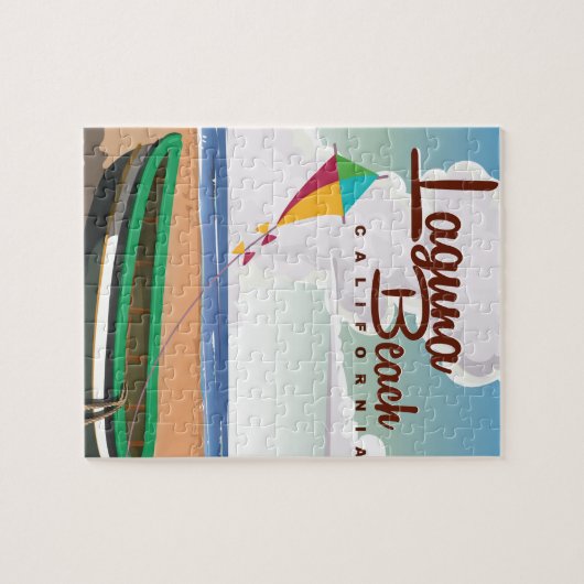 ラグナビーチカリフォルニアヴィンテージ旅行ポスター ジグソーパズル (横)