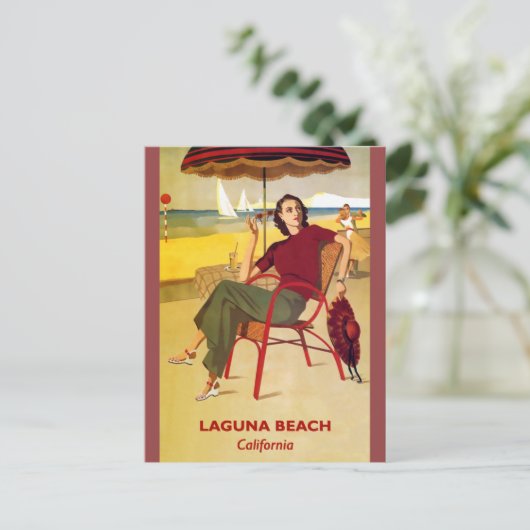 ラグナビーチカリフォルニアヴィンテージ旅行ポスター ポストカード (スタンド正面)