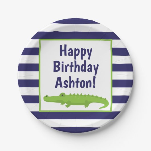 ラグビストライプーパーティーパーソナライズされたプレート ペーパープレート (正面)