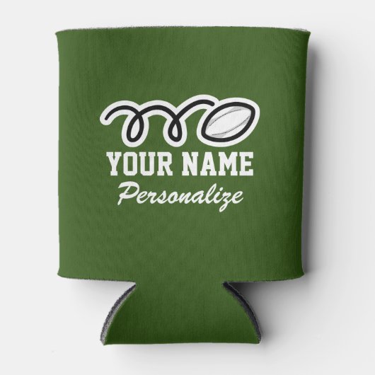 ラグビーおもしろいボール漫画名前をカスタムする誕生日プレゼント 缶クーラー (正面)