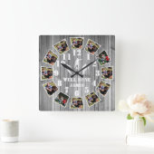 ラグビーの木の効果が個人設定のフォトコラージュラーグ スクエア壁時計 (ホーム)