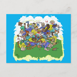 ラグビーの試合の漫画。 ポストカード