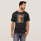 ラグビークリスマスライトサンタハットラグビーボール醜いX Tシャツ (正面フル)