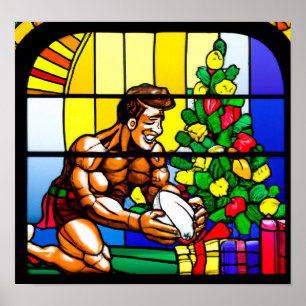 ラグビークリスマスラグビー絵画ビーのプリント ポスター