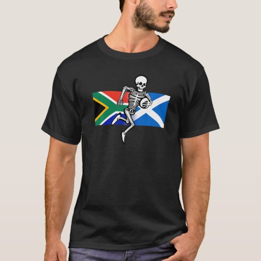 ラグビーサポーターSAとスコットランドのフラグ&ボーン Tシャツ (正面)