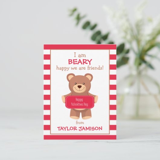 ラグビーストライプのビーパーソナライズされたビーバレンタインデー ポストカード (スタンド正面)