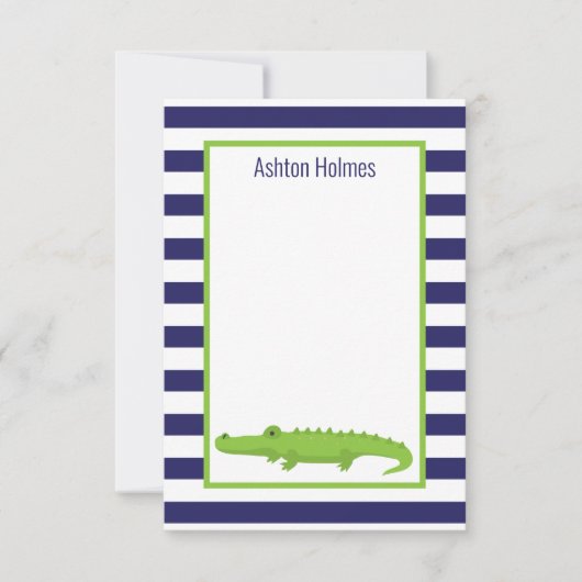 ラグビーストライプズのワニパーソナライズされたゲーターノートカード サンキューカード (正面)