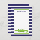 ラグビーストライプズのワニパーソナライズされたゲーターノートカード サンキューカード (正面/裏面)