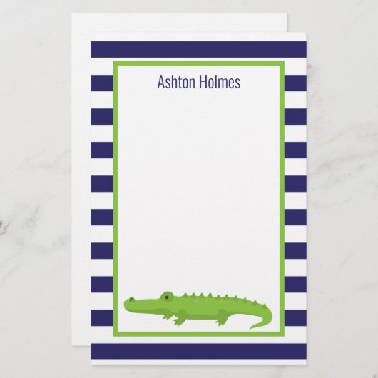 ラグビーストライプズのワニパーソナライズされたゲータ 便箋 (正面/裏面)