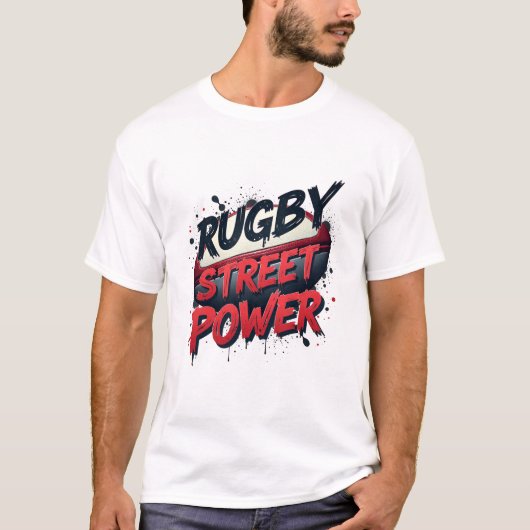 ラグビーストリートパワー - 都市型グラフィティスポーツ Tシャツ (正面)