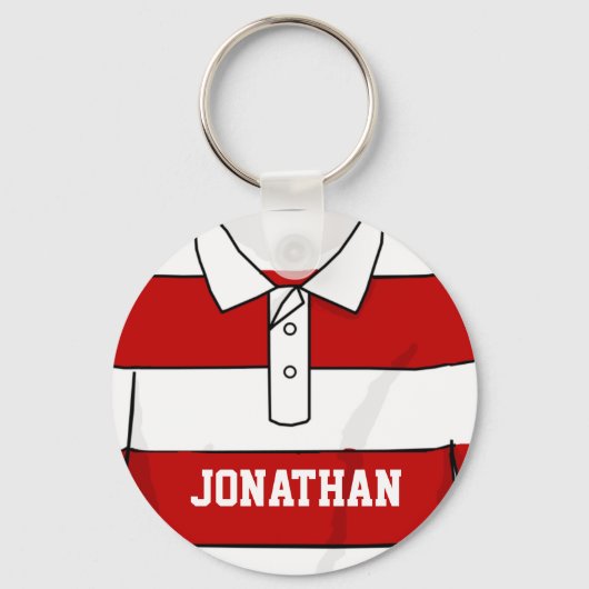 ラグビーパーソナライズされた赤と白ビー・ジャージー キーホルダー (裏面)