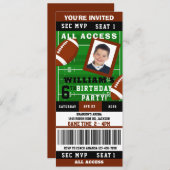 ラグビーフットボールチケットフォト誕生日招待状 招待状 (正面/裏面)