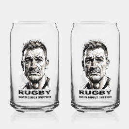 ラグビープレーヤープリント16oz缶グラス ガラス缶