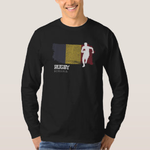 ラグビープレーヤールーマニア国旗のスポーツボールラグビー Tシャツ