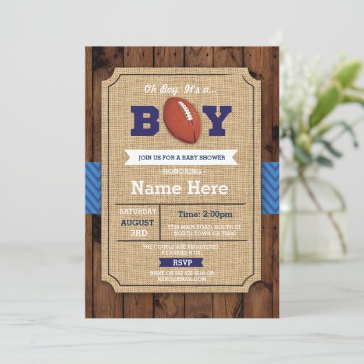 ラグビーベイビーシャワーアメリカンフットボールボーイ招待状 招待状 (スタンド正面)