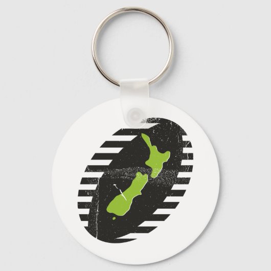 ラグビーボールグランギーのニュージーランドの地図 キーホルダー (正面)
