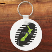 ラグビーボールグランギーのニュージーランドの地図 キーホルダー (正面)