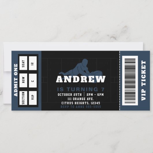 ラグビーリーグチケット誕生日パーティーの招待 招待状 (正面)